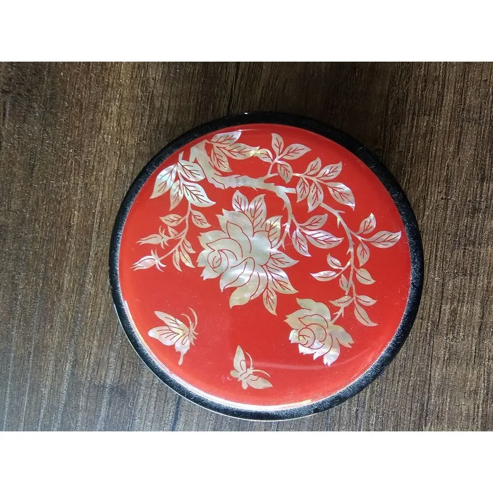 Vintage Celluloid Red Flower Compact With Mirror‎